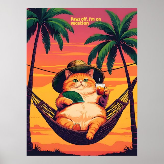 Affiche Drôle Rétro Vacances de chats d'été (Devant)