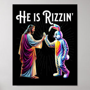 Affiche Drôle Rizz Il Est Rizzin Jésus High Five Lapin de 