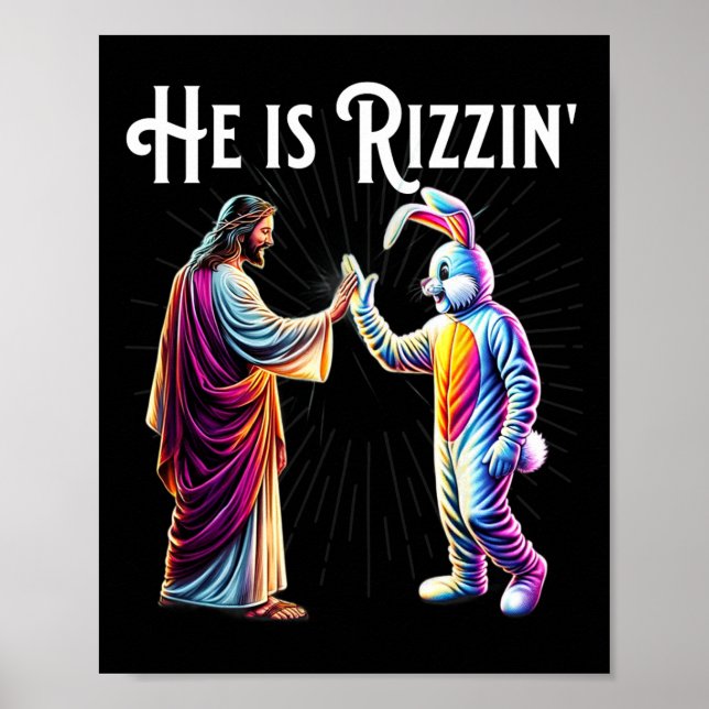 Affiche Drôle Rizz Il Est Rizzin Jésus High Five Lapin de  (Devant)