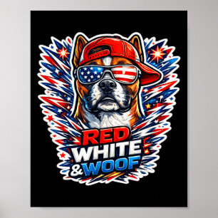 Affiche Drôle rouge blanc et boxer woof chien patriotique