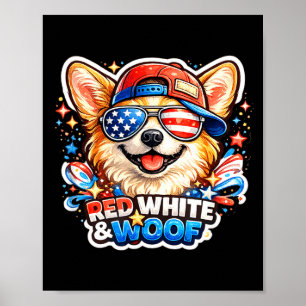 Affiche Drôle rouge blanc et ouaf corgi chien patriotique