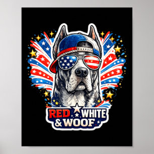 Affiche Drôle rouge blanc et ouahf grand danois chien patr