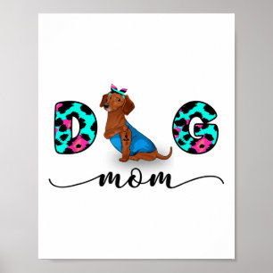 Affiche Drôle Rouge Dachshund Tattoo Je t'aime Chien Maman