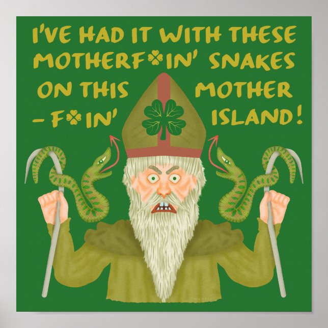 Affiche Drôle Saint Patrick's Day Snakes Joke Green Irish (Devant)