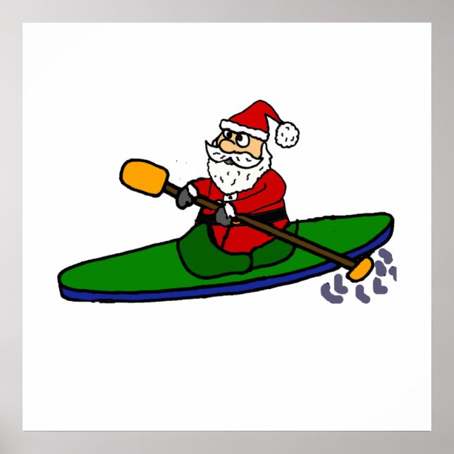 Affiche Drôle Santa Claus Kayaking Cartoon de Noël (Devant)