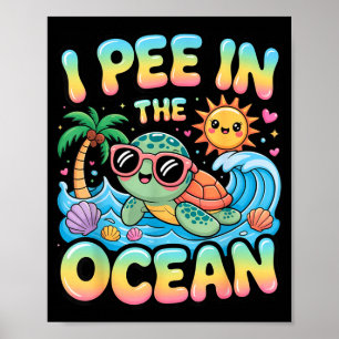 Affiche Drôle sarcasme plage kawaii tortue enfants font pi