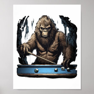 Affiche Drôle Sasquatch Bigfoot Jouer Billiards