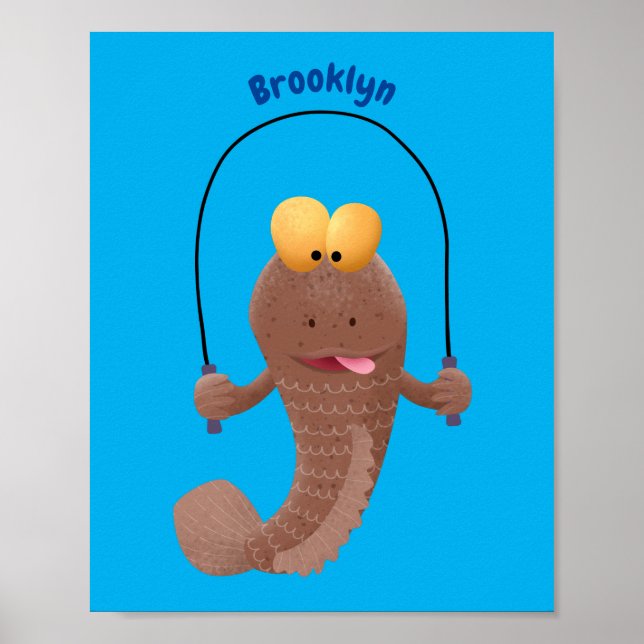 Affiche Drôle sauter boudskipper poisson dessin animé (Devant)