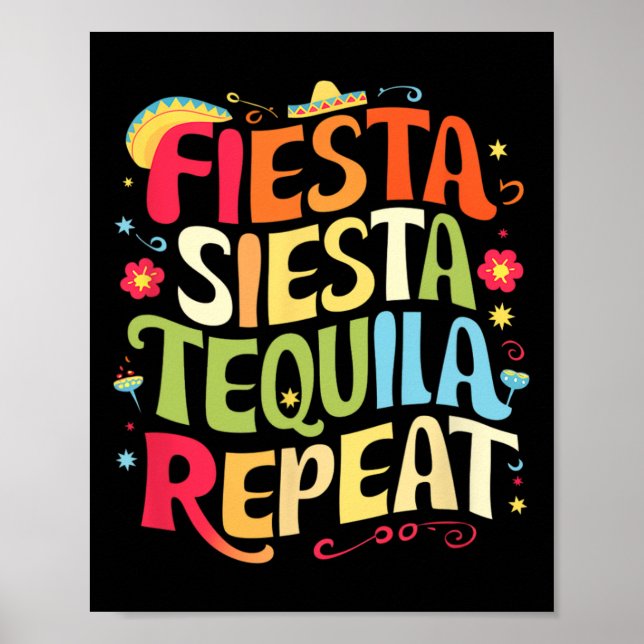 Affiche Drôle Sayes Fiesta Siesta Répéter Cinco De Mayo (Devant)