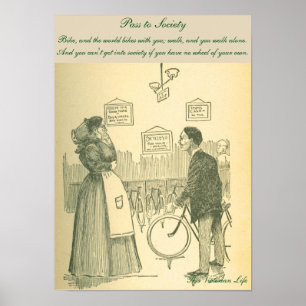 Affiche Drôle scène cycliste victorienne