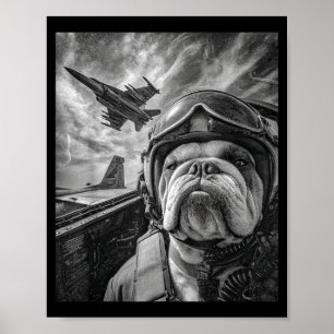 Affiche Drôle selfie de Bulldog anglais avion de chasse Av