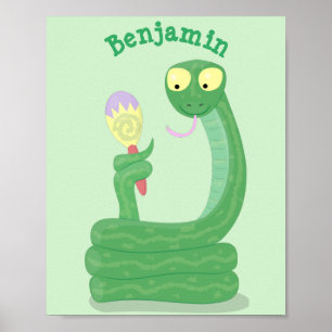 Affiche Drôle serpent vert avec caricature maraca