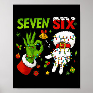 Affiche Drôle Six Sept 67 Mème 6 7 Elf de Noël Main Garçon