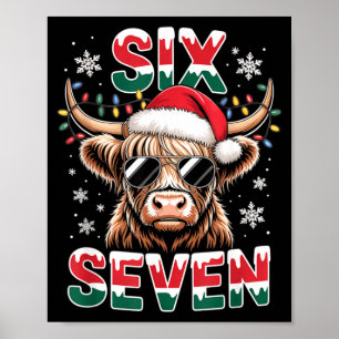 Affiche Drôle Six Sept Vache des Highlands Noël 67 Cool Xm