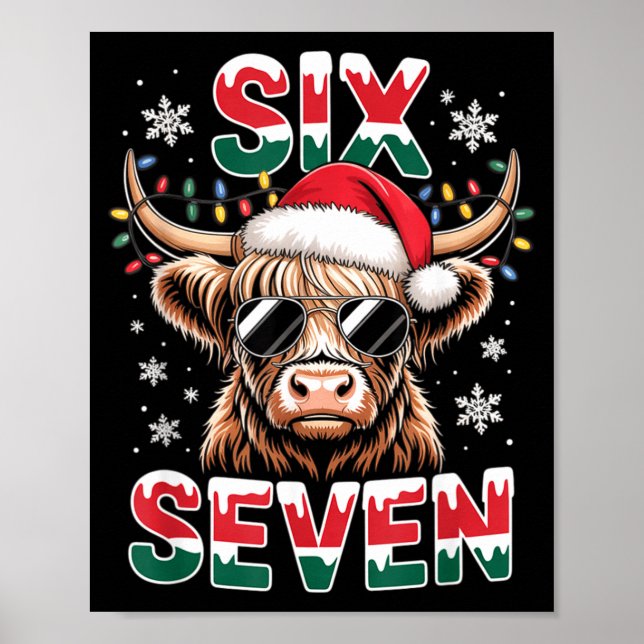 Affiche Drôle Six Sept Vache des Highlands Noël 67 Cool Xm (Devant)