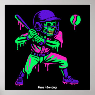 Affiche Drôle Skeleton Batting Glace Cream Driving Basebal