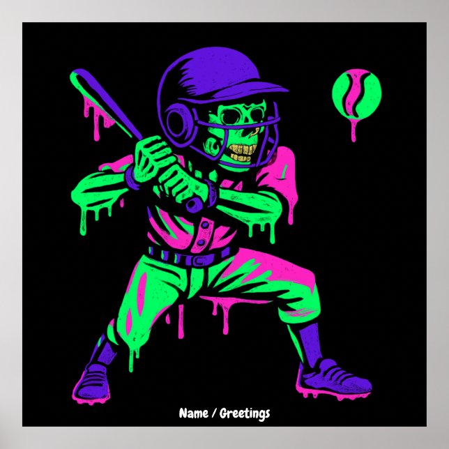 Affiche Drôle Skeleton Batting Glace Cream Driving Basebal (Devant)