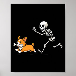 Affiche Drôle Skeleton Chasse Corgi Halloween Chien Maman