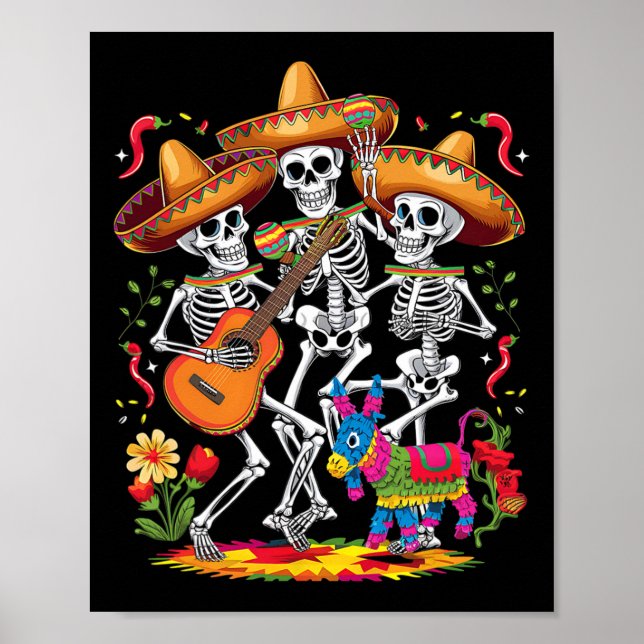 Affiche Drôle Skeleton Cinco De Mayo Fiesta Festival Mexic (Devant)