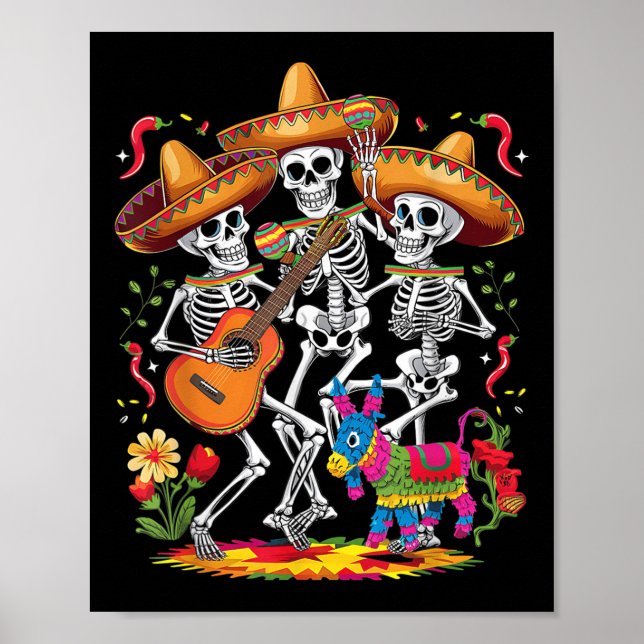Affiche Drôle Skeleton Cinco De Mayo Fiesta Festival Mexic (Devant)