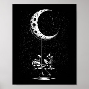 Affiche Drôle Skeleton Couple Moon Jouer Guitare Hallowee
