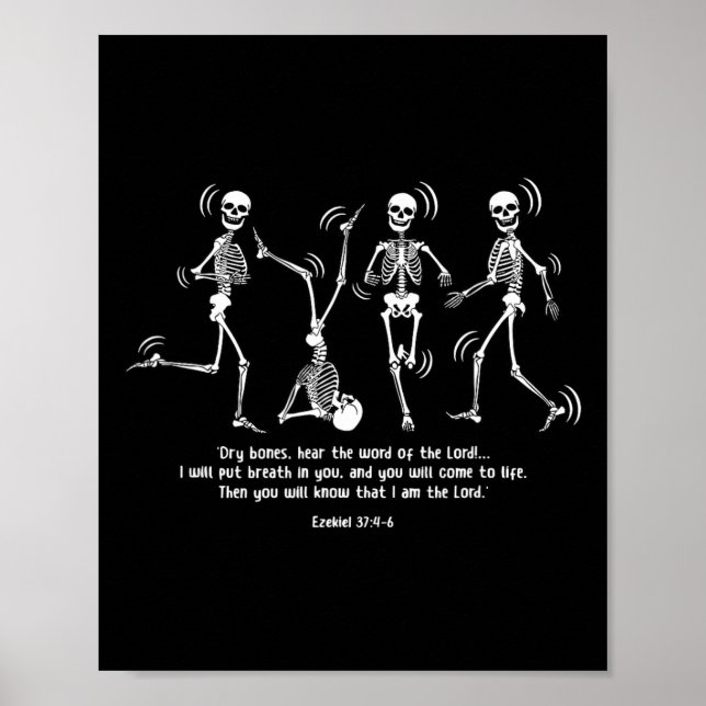 Affiche Drôle Skeleton Danser Des Os Sèches Vivants Hallow (Devant)