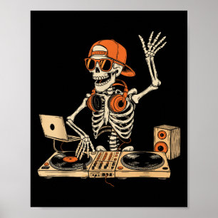 Affiche Drôle Skeleton Dj Halloween Costume Musique Amateu