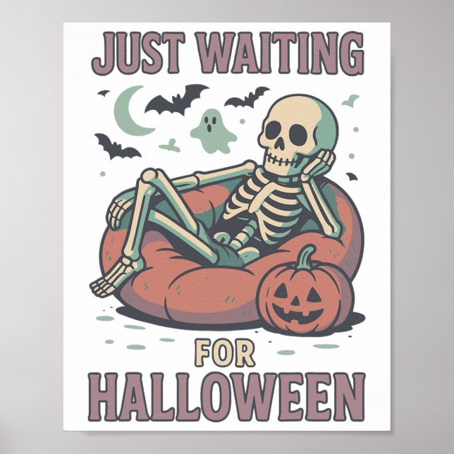 Affiche Drôle Skeleton Éffrayant Summerween En Attendant H (Devant)