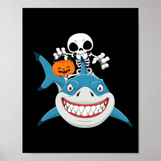 Affiche Drôle Skeleton équitation Shark Jack O'lantern Cit (Devant)
