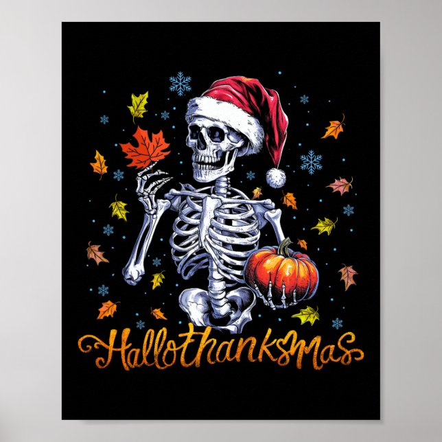 Affiche Drôle Skeleton Halloween Mery Christmas Happy Hall (Devant)