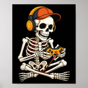 Affiche Drôle Skeleton jeu vidéo Halloween jeu Gamer B