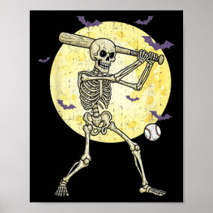 Affiche Drôle Skeleton Jouer Baseball Drôle Halloween Me