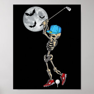 Affiche Drôle Skeleton Jouer Golf Golfing Happy Hallowee