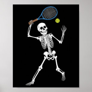 Affiche Drôle Skeleton Jouer Tennis Amateurs Éffrayant Hal