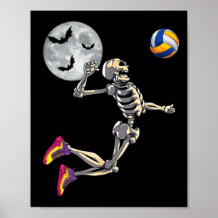 Affiche Drôle Skeleton Jouer Volleyll Joyeux Halloween Da