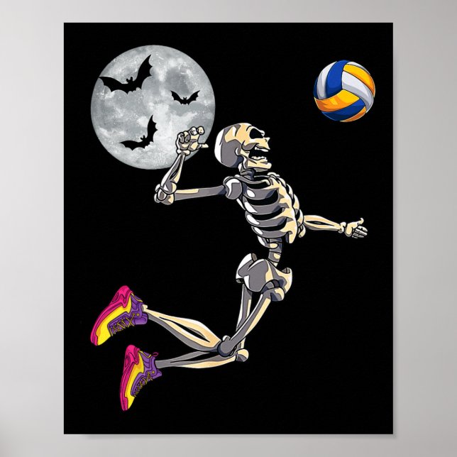 Affiche Drôle Skeleton Jouer Volleyll Joyeux Halloween Da (Devant)