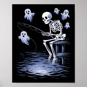 Affiche Drôle Skeleton Pêche Amateurs Éffrayant Halloween 