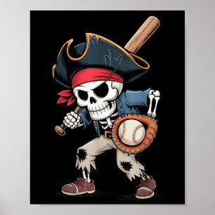 Affiche Drôle Skeleton Pirate Baseball Halloween Costume B