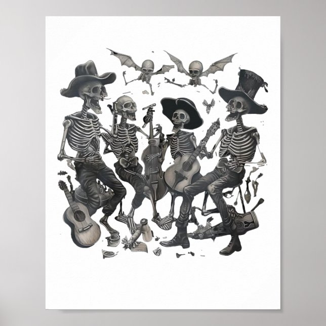 Affiche Drôle Skeleton Skull Dancing Singer Rock Music Ba (Devant)