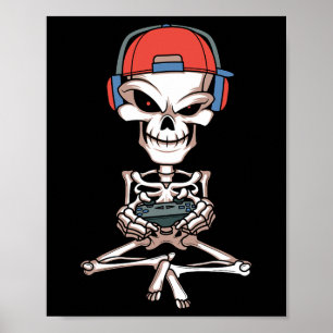 Affiche Drôle Skeleton Skull Video Gamer Halloween Outfit