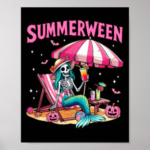 Affiche Drôle Skeleton Summerween Mermaid Beach Halloween