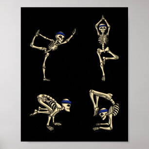 Affiche Drôle Skeleton Yoga Entraînement Poses Halloween