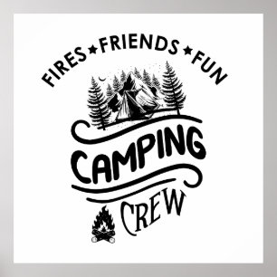Affiche Drôle slogan de l'équipe de camping camper amis ca