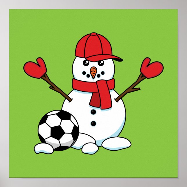 Affiche Drôle Snowman avec balle de football (Devant)