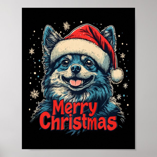 Affiche Drôle Spitz Santa Hat Joyeux Noël Noël Joyeux Noël (Devant)