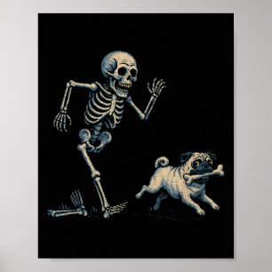 Affiche Drôle Squelette Chasse Carlin Halloween Chien Mama