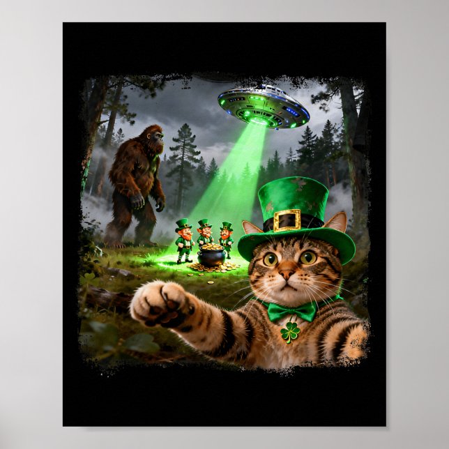 Affiche Drôle St-Patrick chat alien bigfoot chanceux  (Devant)