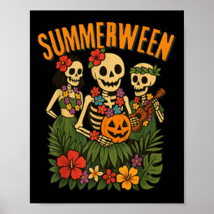 Affiche Drôle Summerween Skeletons Luau Party Halloween Be