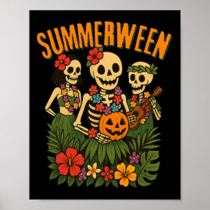 Affiche Drôle Summerween Skeletons Luau Party Halloween Be