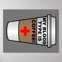Affiche drôle sur le café et les groupes sanguins